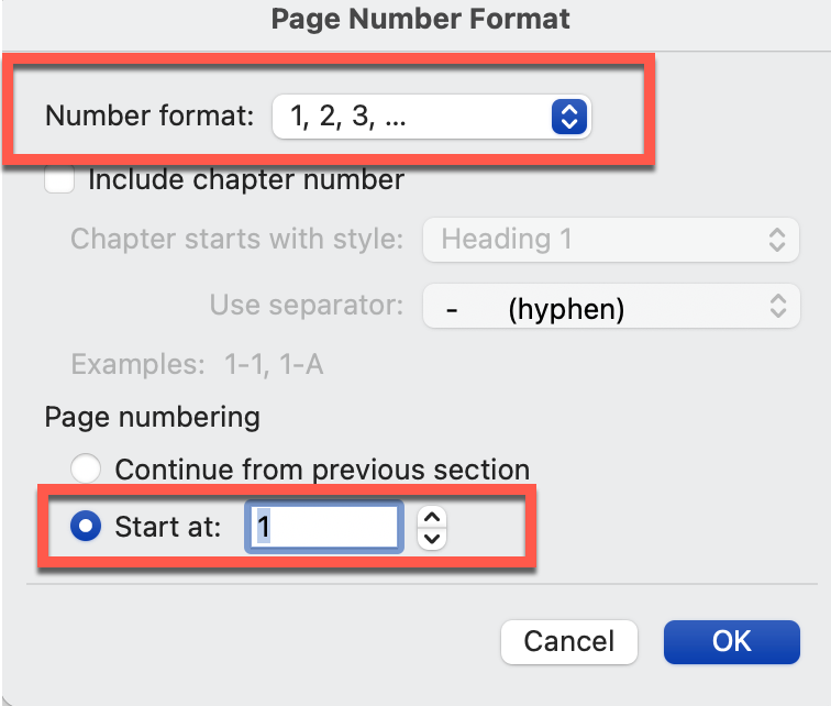 page number format